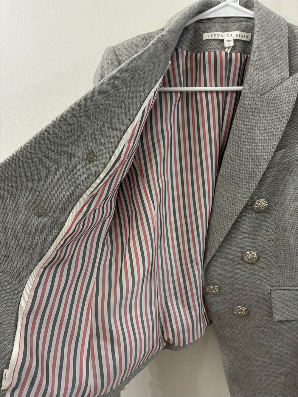Veronica Beard Gray Double-Breasted Military-Style Blazer - size 4 - wool blend - Picture 4 of 11